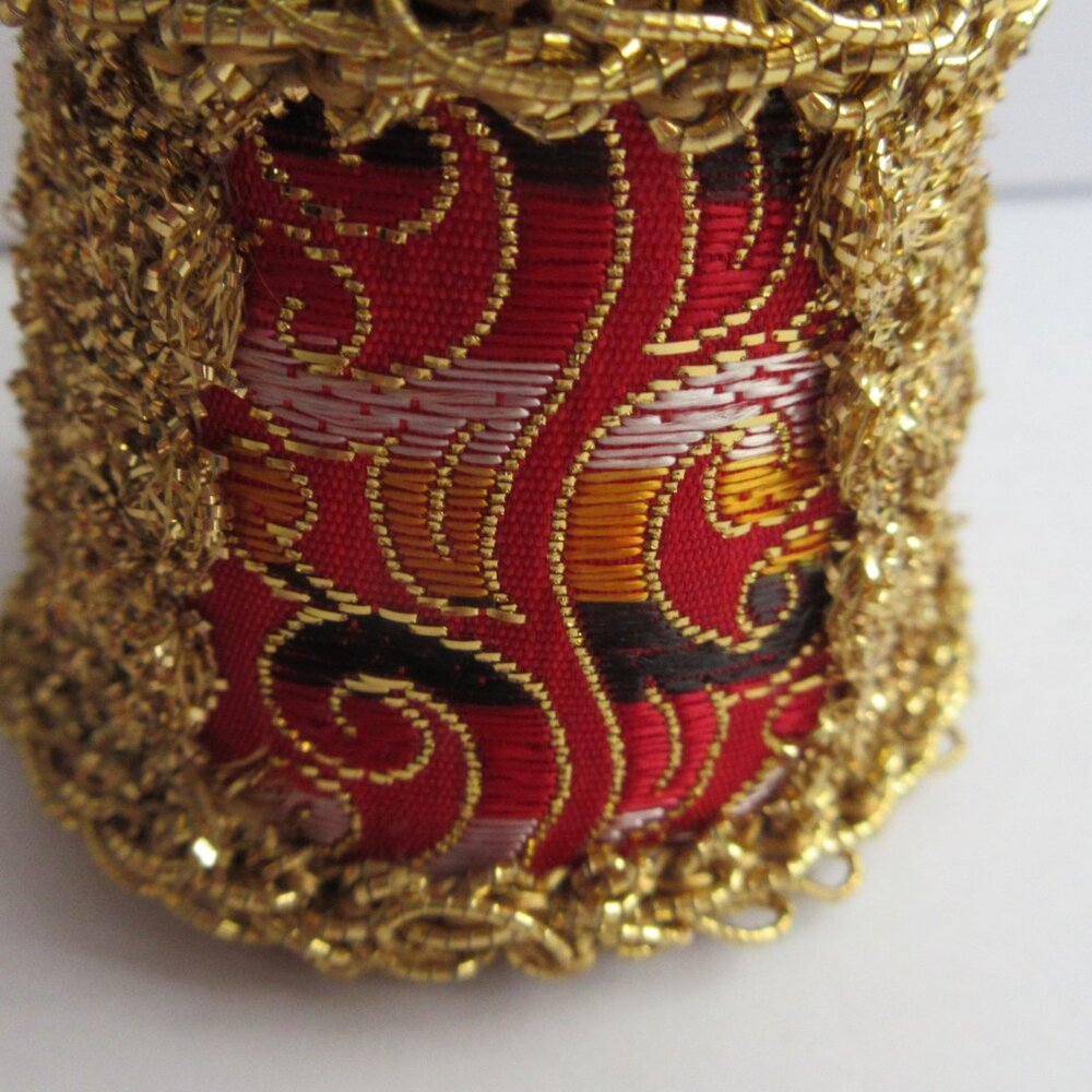 Handmade Red Gold Beaded Ribbon Crafted Christmas Ornaments Lot of 9 Vintage - Picture 7 of 16